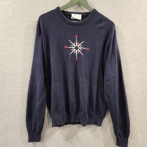 Vtg Lord Jeff Sweater Mens L Blue Fine Cotton Embroidered Compass Nautical RARE‎
